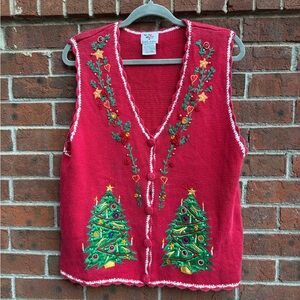 Vintage Nutcracker Christmas Tree Holiday Handknit Sweater Vest Size Medium